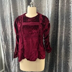 SEEN WORN KEPT: Velvet Detailed Long Sleeve Top - Burgundy